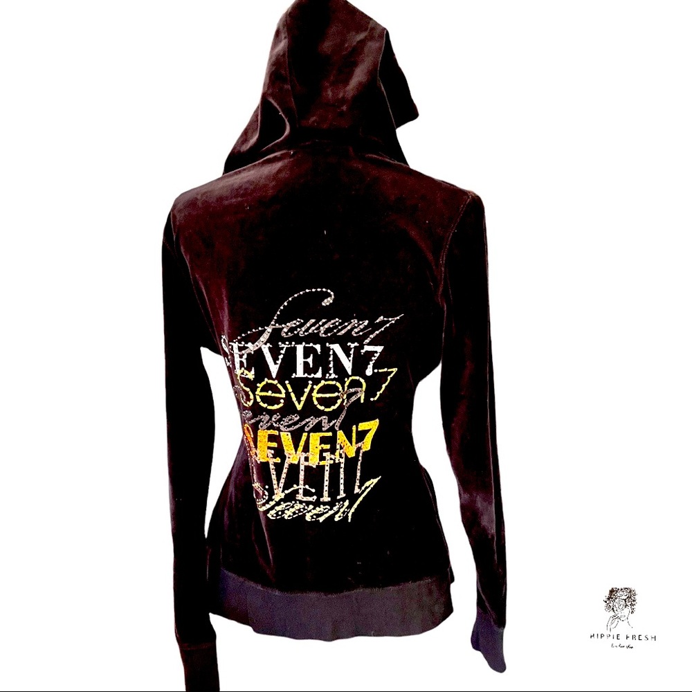 Seven7 Velour Embellished Black Zip-Up Hoodie Size M